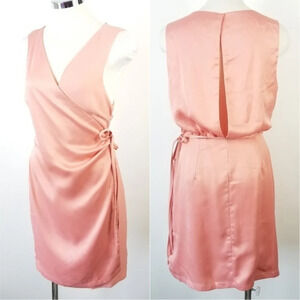 ONE ONE‎ SIX Peach Pink Satin Surplice Dress L